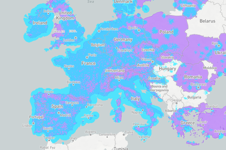 Mapa de la cobertura de la red Sigfox, extraído de su web