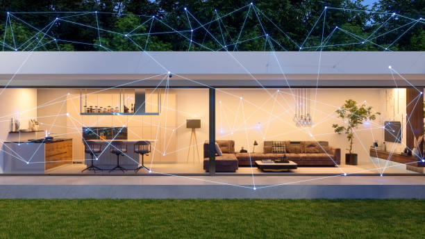 Un hogar inteligente (domótica) donde se ven representadas las conexiones de red.