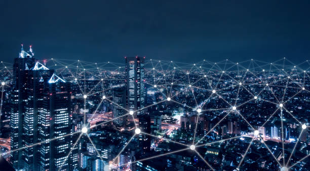 Representación de conectividad IoT (smart grids en ciudades inteligentes).